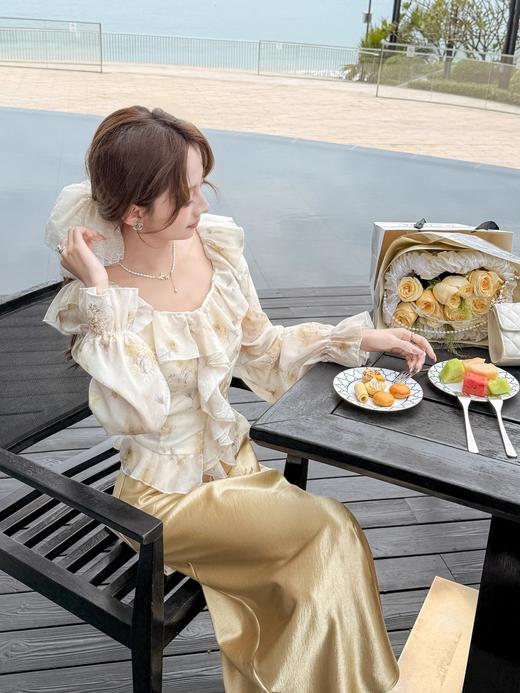 张心子【私有浪漫】春夏防晒气质天丝碎花一字肩上衣 U2502015 商品图2