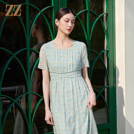 佐尔美夏季新款 气质甜美碎花桑蚕丝短袖连衣裙女M42LS51 商品图2