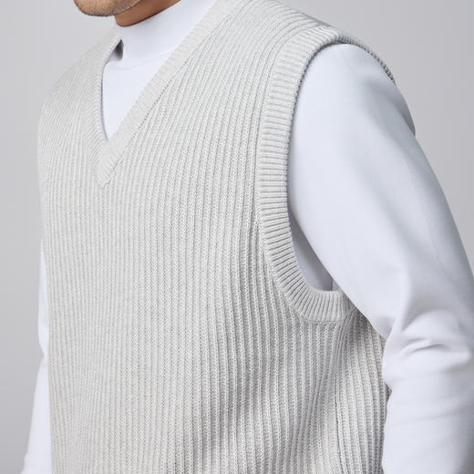 墨麦客男装纯色V领针织背心男2024秋冬新款提花肌理男士毛衣21820 商品图3