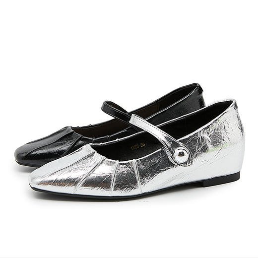 西遇法式绝美单鞋女新款早春内增高褶皱超软配裙银色玛丽珍鞋V0047443 商品图4