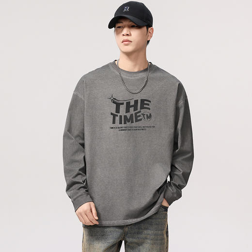 【DQ】大依优型大码男装280G美式复古长袖T恤男宽松炒色做旧上衣春季新品 商品图2