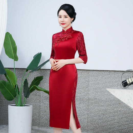 DNO-3GH200品牌醋酸旗袍刺绣婚宴礼服小个子连衣裙复古装 商品图2