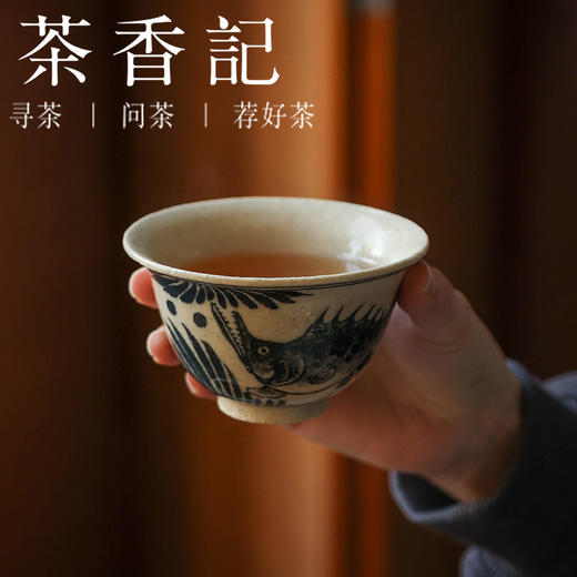 茶香记 景德镇牧渔手绘青花大鱼杯110ml粗陶主人杯品茗杯自然茶杯 商品图2
