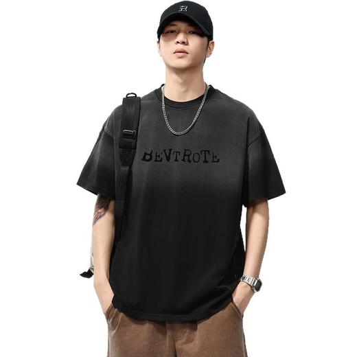 【100%棉】【DQ】大依优型大码男装重磅洗水渐变圆领T恤男宽松潮牌压花短袖半袖夏季新品纯棉上衣 商品图4