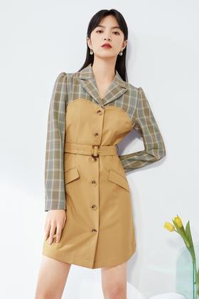 Eifini伊芙丽 法式复古小众收腰显瘦气质西装连衣裙 15325