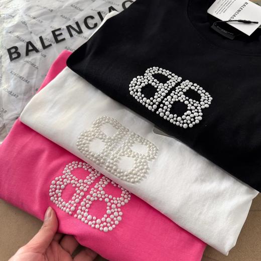 点此购买 巴黎世家春夏季双B烫钻男女情侣款短袖T恤 gz 310157 商品图11