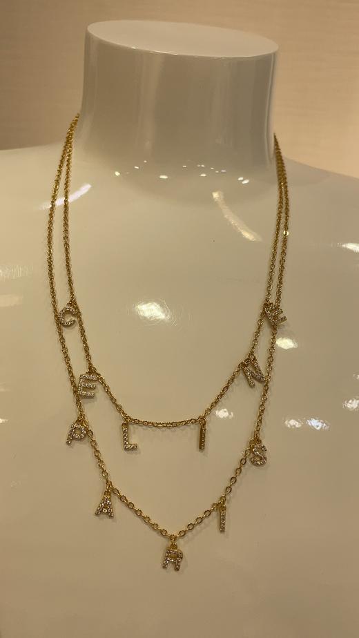 赛家 新款金色满钻字母小吊坠双层项链 商品图1