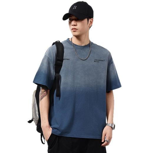 【100%棉】【DQ】大依优型大码男装260G重磅圆领短袖T恤美式复古染洗渐变男夏季新品上衣男士胖子 商品图4