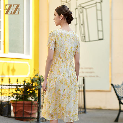 佐尔美夏季新款 气质甜美碎花桑蚕丝短袖连衣裙女M42LS38 商品图4