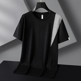 【DG】大依优型大码短袖T恤加肥加大时尚拼接短袖T恤男夏季薄款上衣胖子圆领棉质