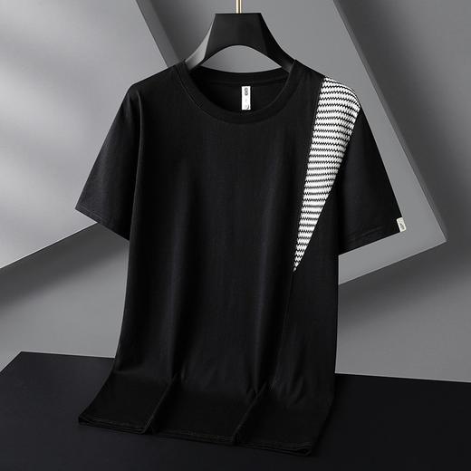 【DG】大依优型大码短袖T恤加肥加大时尚拼接短袖T恤男夏季薄款上衣胖子圆领棉质 商品图0