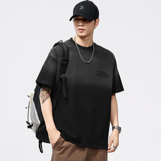 【100%棉】【DQ】大依优型大码男装重磅洗水渐变圆领T恤男宽松潮流纯棉短袖半袖夏季新品上衣 商品图1