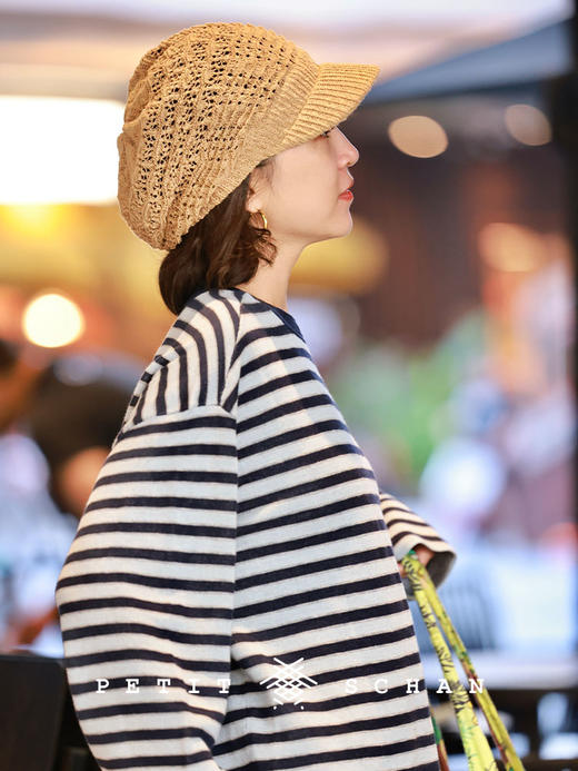 PETIT SCHAN小闪 #080 The confession of spring 美春的告白 棉混纺镂空针织报童帽春夏秋防风显脸小堆堆帽 商品图8