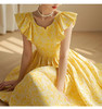 裁缝学苑AS434气质高级感小众设计茶歇法式绝美黄色印花小飞袖连衣裙女 商品缩略图1