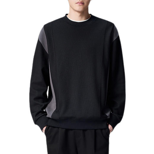 墨麦客350克竖纹肌理男士卫衣2024秋新款拼接撞色宽松卫衣男55591 商品图4