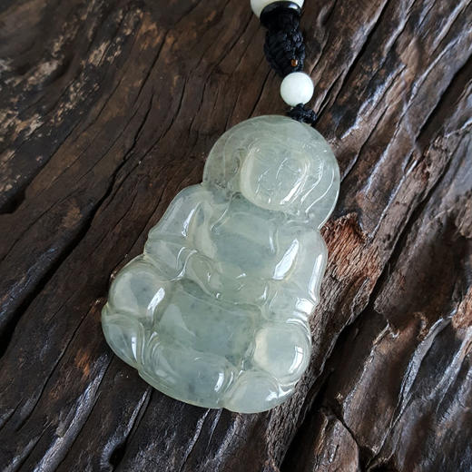 【天然正品】A货翡翠天然冰种浅青坐莲观音（平安、吉祥）翡翠吊坠项链56.2*36.0*5.4mm（皆取最大值）中性款现售价：1180特价！220225AH34 商品图3