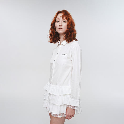 HERLIAN 2025年春季女士木耳边边拼接衬衫连衣裙 商品图3