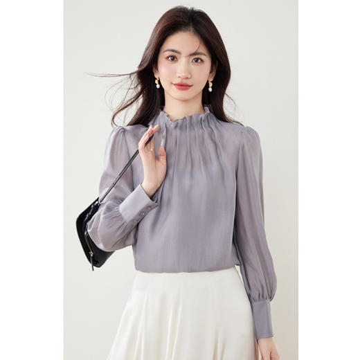 雀说复古宫廷风新款女装纯色气质立体花苞领上衣AL2599 商品图2