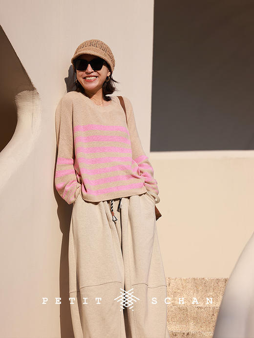 PETIT SCHAN小闪 CLO#736 Sprout 新芽 山羊绒棉柔软透气宽松落肩短款显瘦宽条纹针织衫 商品图2