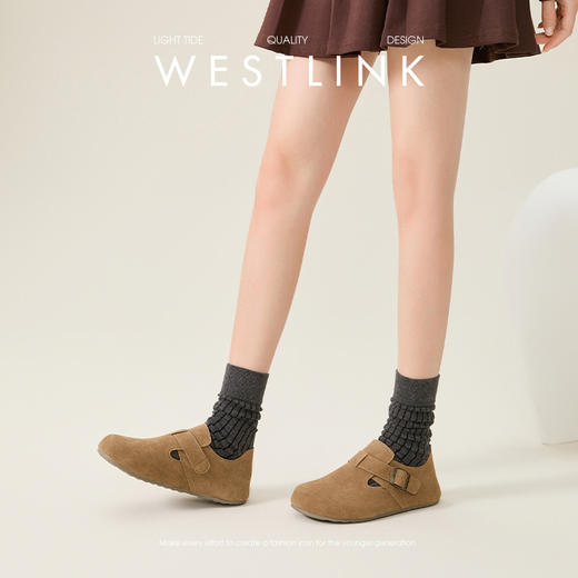 西遇软底勃肯鞋女新款早春休闲全包博肯鞋舒适平底一脚蹬单鞋D0047587/D0047883 商品图3