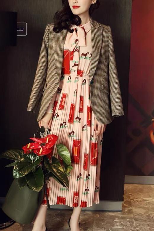 Le Malene 法式小马印花收腰显瘦百褶连衣裙 15450 商品图2