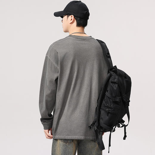 【DQ】大依优型大码男装280G美式复古长袖T恤男宽松炒色做旧上衣春季新品 商品图3