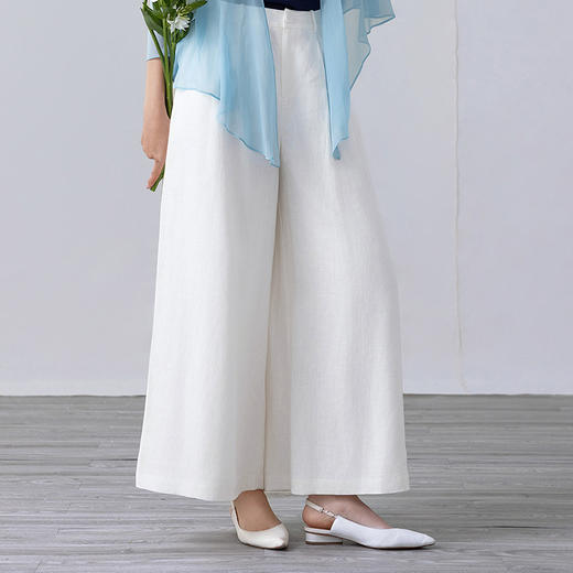 【林栖设计小店】（现货）亚麻阔腿裤复古气质简约百搭宽松显瘦2025春夏新品长裤女1952010 商品图0