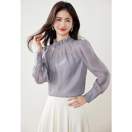 雀说复古宫廷风新款女装纯色气质立体花苞领上衣AL2599 商品图3