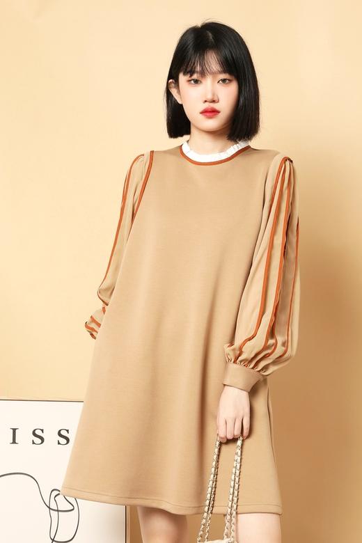 amadella 撞色拼接木耳边灯笼袖连衣裙 15463 商品图4