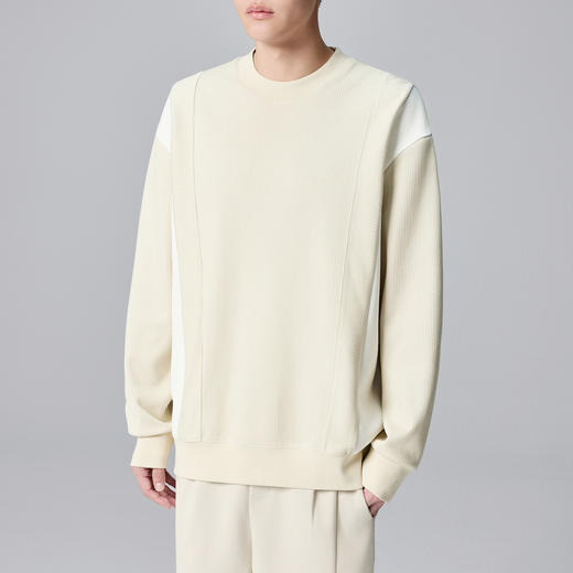 墨麦客350克竖纹肌理男士卫衣2024秋新款拼接撞色宽松卫衣男55591 商品图1