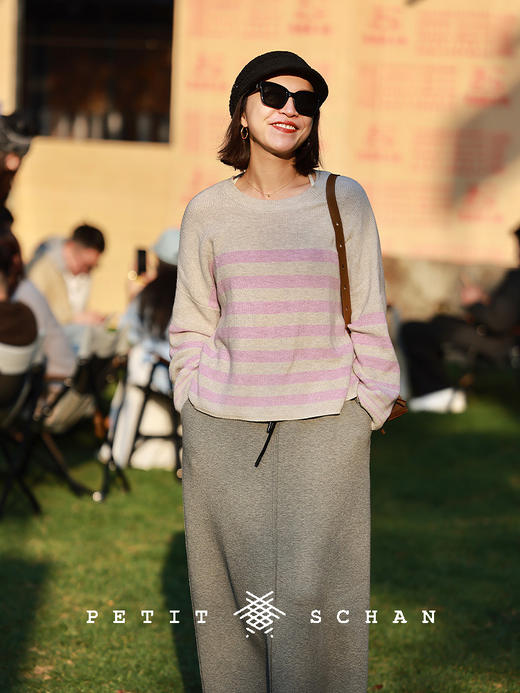 PETIT SCHAN小闪 CLO#736 Sprout 新芽 山羊绒棉柔软透气宽松落肩短款显瘦宽条纹针织衫 商品图4