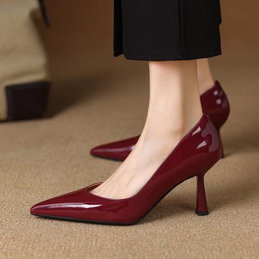 【预售5天】裸色高跟鞋细跟新款春秋漆皮法式尖头浅口百搭职业气质单鞋女SLLK&sl-7877 商品图3
