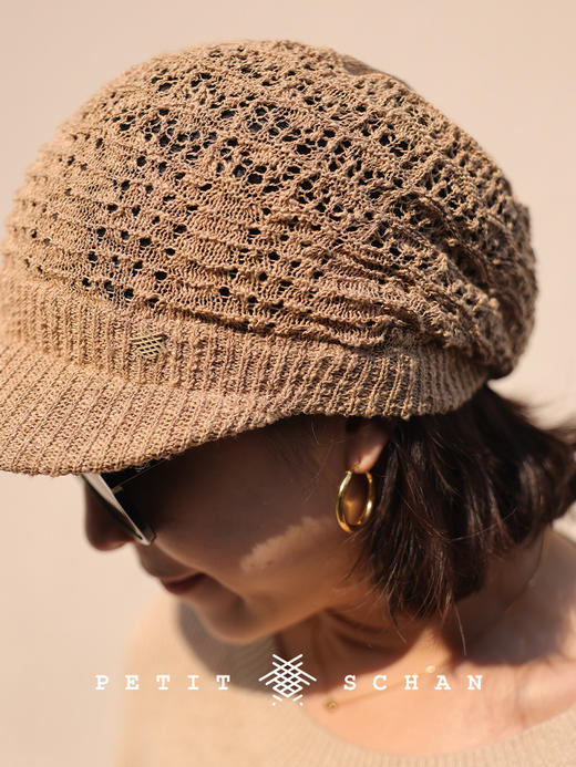PETIT SCHAN小闪 #080 The confession of spring 美春的告白 棉混纺镂空针织报童帽春夏秋防风显脸小堆堆帽 商品图1