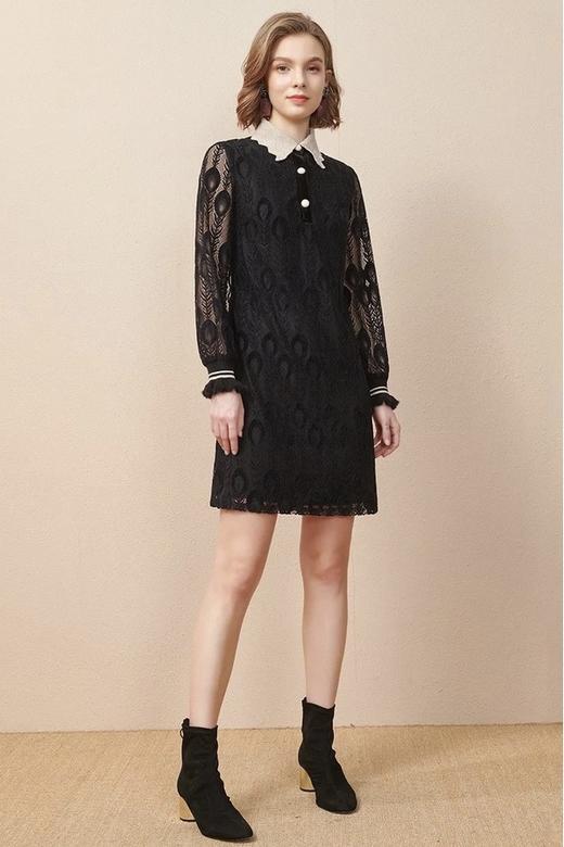 OUNIXUE/欧昵雪 优雅蕾丝拼接气质翻领连衣裙 15329 商品图5