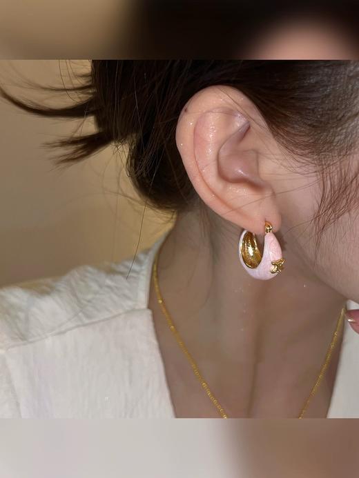 赛家 新款金色凯旋门徽标粉色耳环 商品图0