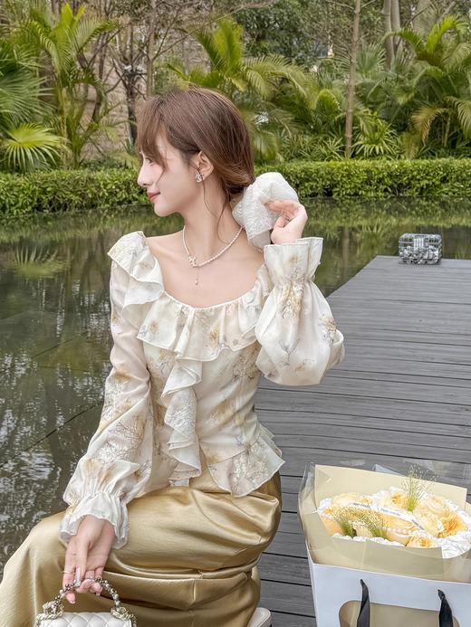 张心子【私有浪漫】春夏防晒气质天丝碎花一字肩上衣 U2502015 商品图4