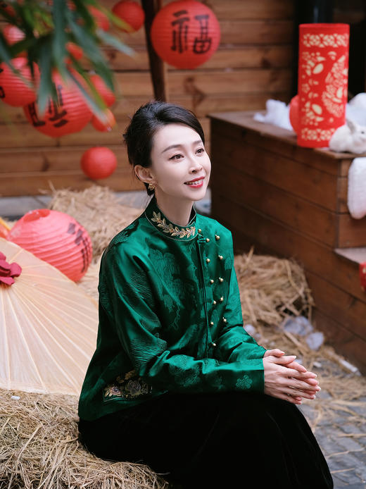 东方境X郭培| 刺绣提花新中式上衣-祖母绿 商品图2