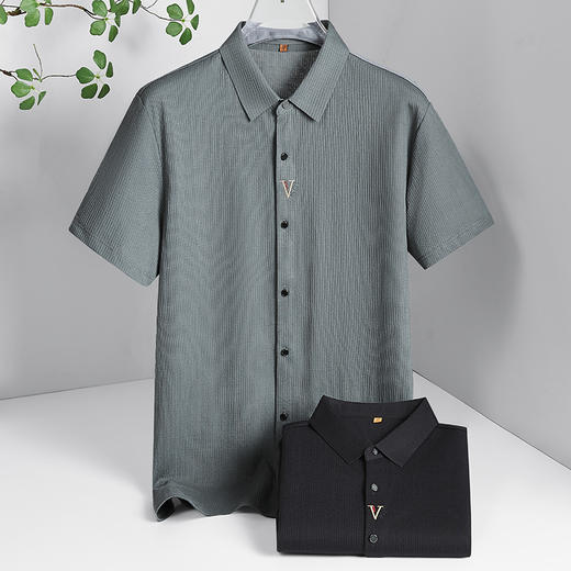 【棉质】【DWP】大依优型大码短袖衬衫透气翻领体恤加肥加大男士大号弹力透气舒适夏季半袖 商品图0