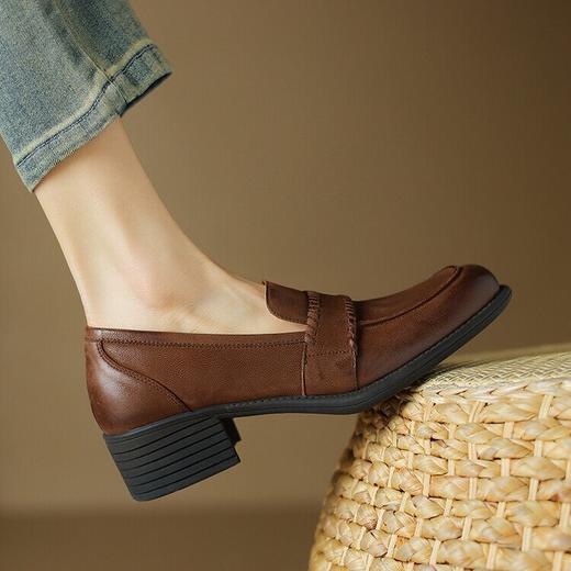 【预售5天】擦色羊皮简约深口单鞋，一脚蹬乐福鞋休闲复古风小皮鞋DTN&B1053-3 商品图0