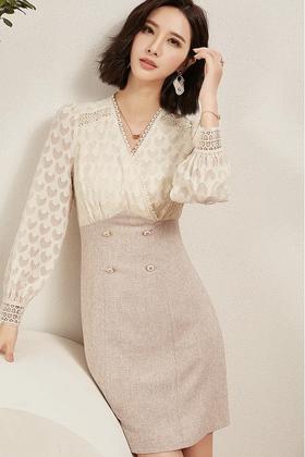 OUNIXUE/欧昵雪 春季高腰显瘦拼接式连衣裙 15326