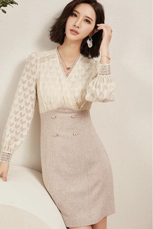 OUNIXUE/欧昵雪 春季高腰显瘦拼接式连衣裙 15326 商品图0