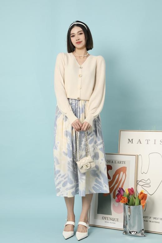 Le Malene 浅杏色气质V领针织开衫 15647 商品图1