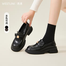 西遇山茶花乐福鞋女新款复古英伦金币单鞋增高厚底小皮鞋D0346332