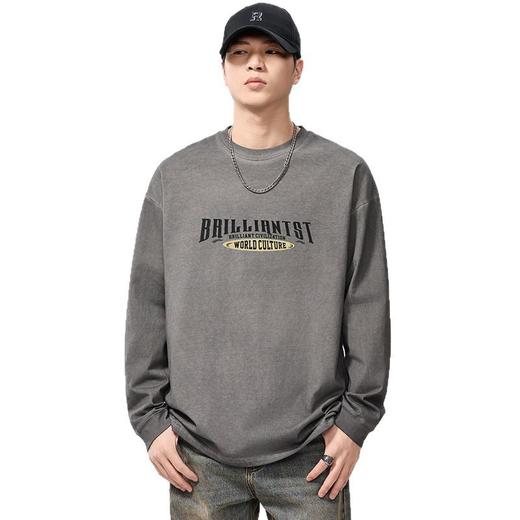 【DQ】大依优型大码男装春季新品炒色脏洗复古长袖T恤男宽松做旧印花上衣 商品图4