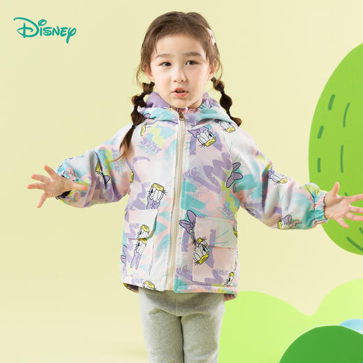 迪士尼2025年新款春季男女童满印防风前开带帽外套 商品图13
