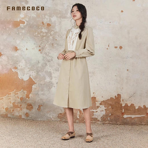 Famecoco原创文艺范胸前刺绣高腰花边设计感连衣裙春款FAB6FA025 商品图1