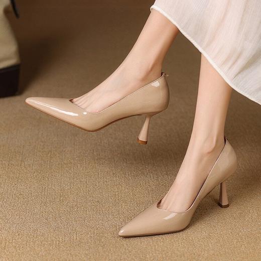 【预售5天】裸色高跟鞋细跟新款春秋漆皮法式尖头浅口百搭职业气质单鞋女SLLK&sl-7877 商品图5