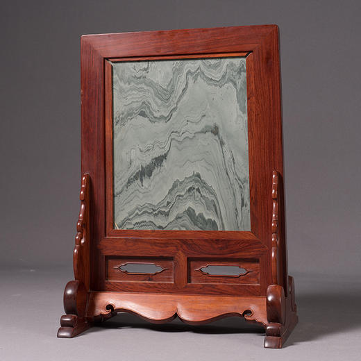 红木镶绿石抱鼓墩座屏 商品图1