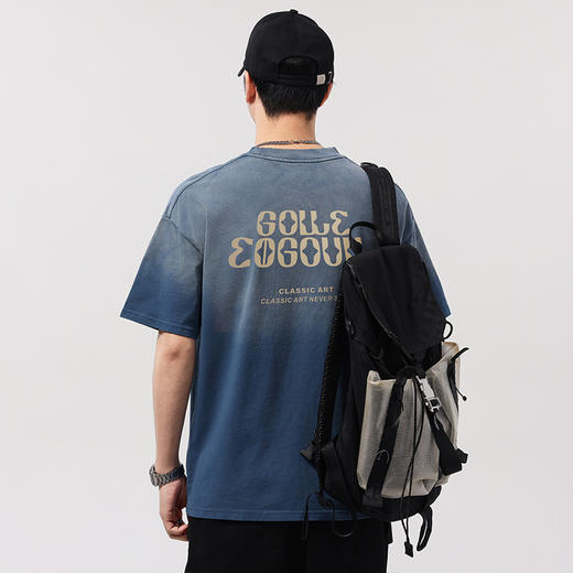 【100%棉】【DQ】大依优型大码男装重磅洗水渐变圆领T恤男宽松潮流纯棉短袖半袖夏季新品上衣 商品图3