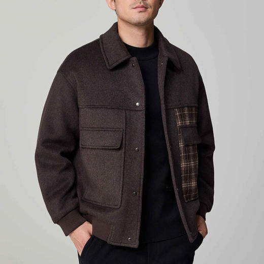 墨麦客男装复古撞色短款翻领羽绒服男2024冬季新款鸭绒毛呢外套。 商品图1